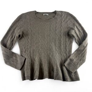 Garnet Hill 100% Cashmere Cable Knit Peplum Sweater Women’s M Taupe Grey